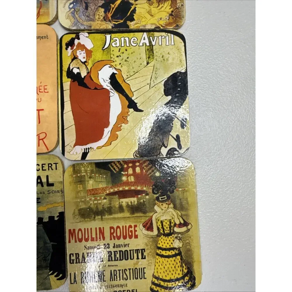 Posavasos Set of 6 Paris French Scenes/cats/farm Waterproof Coasters